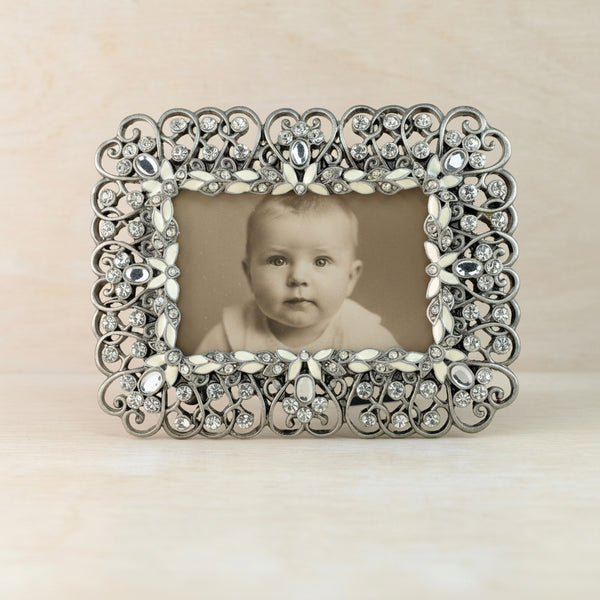 Jewelled Rectangular Photo Frame with Cream Enamel.