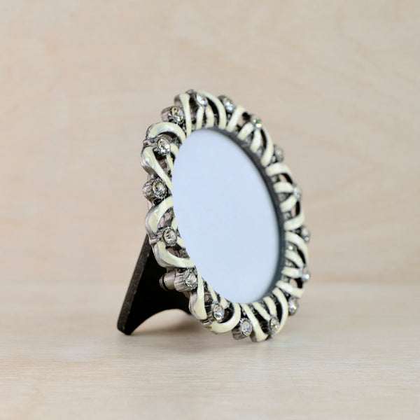 Jewelled Round Photo Frame with Cream Enamel.