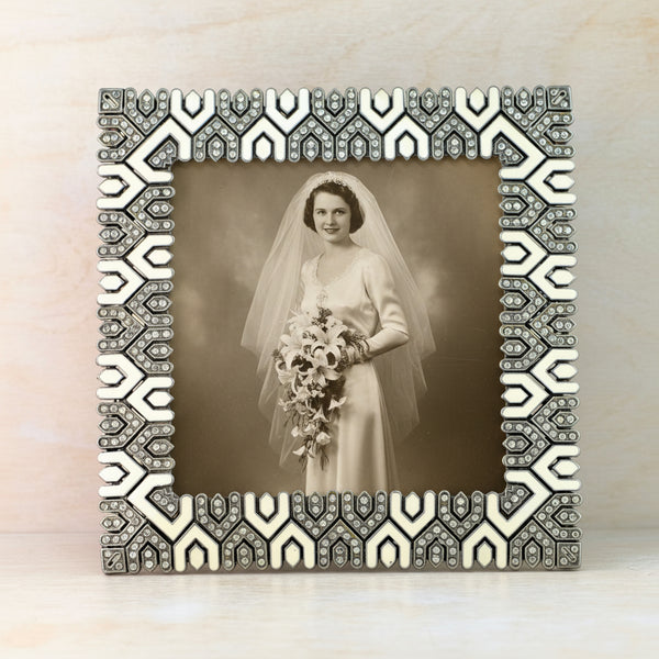 Cream Enamelled and Bejewelled Deco Style  Photo Frame.