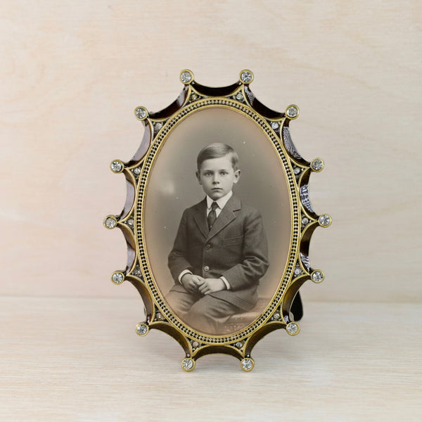 Cream Enamelled and Jewelled Oval Coronet Mini Photo Frame.