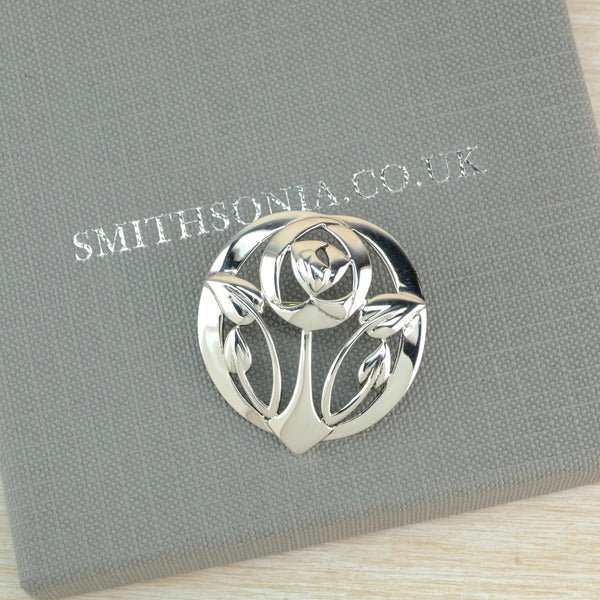Round Vintage Sterling Silver Brooch Inspired by Charles Rennie Mackintosh