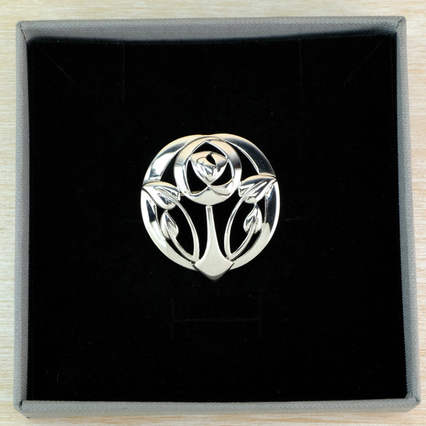Round Vintage Sterling Silver Brooch Inspired by Charles Rennie Mackintosh