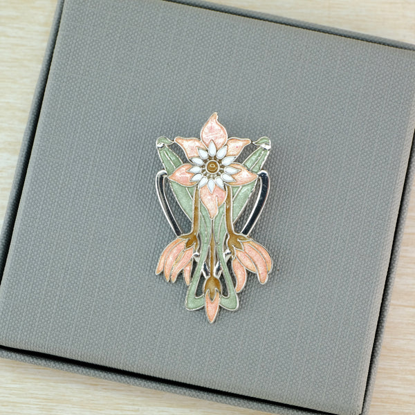 Vintage Art Nouveau Style Silver and Enamel Brooch.