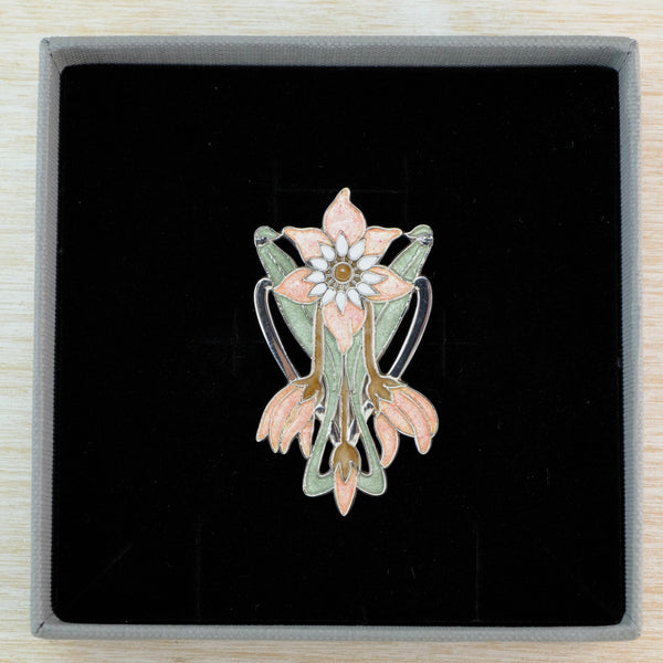 Vintage Art Nouveau Style Silver and Enamel Brooch.