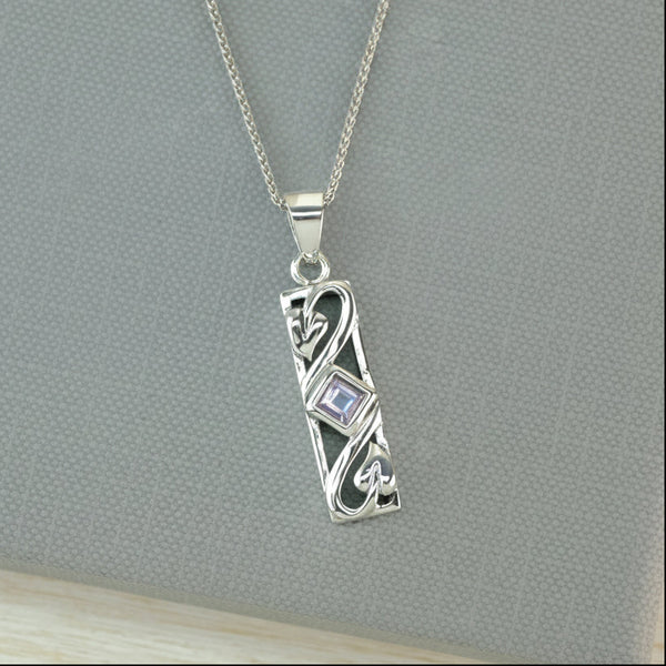 Vintage Arts And Crafts Style Sterling Silver and Amethyst Pendant