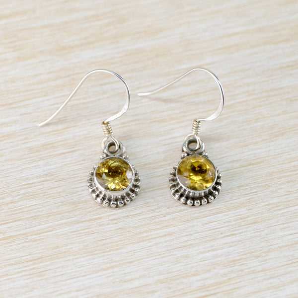 Sterling Silver and Faceted Citrine Drop Earrings.
