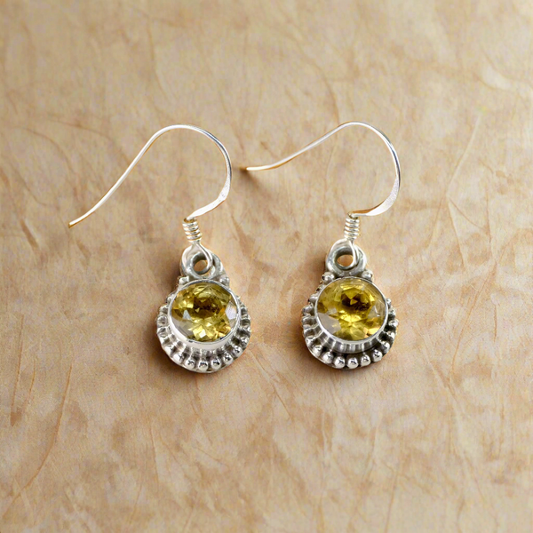Sterling Silver and Faceted Citrine Drop Earrings.
