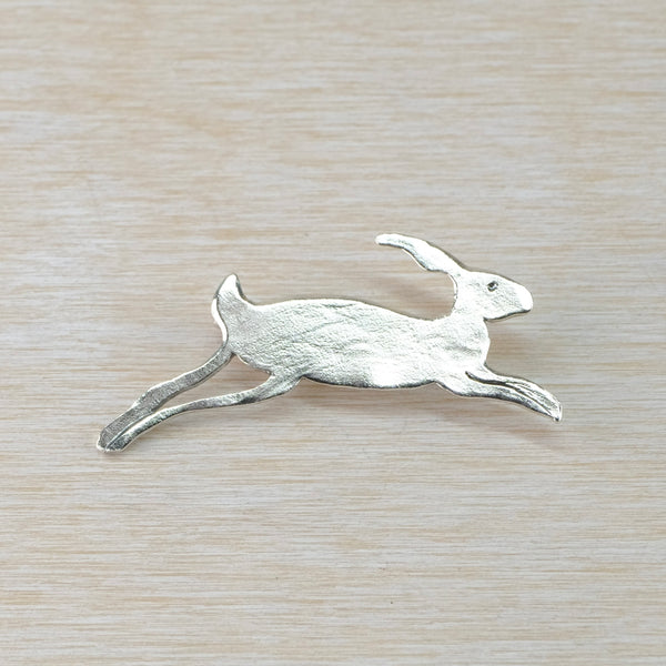 Silver Running Hare Brooch by JB Designs.