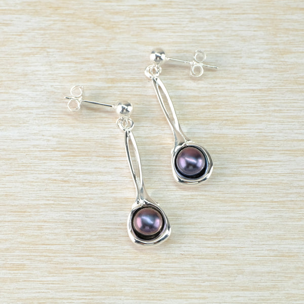 Sterling Silver and Peacock Pearl Drop Earrings.
