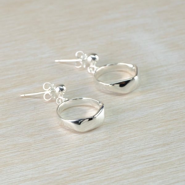 Organic Circular Silver Drop Earrings by JB Designs.
