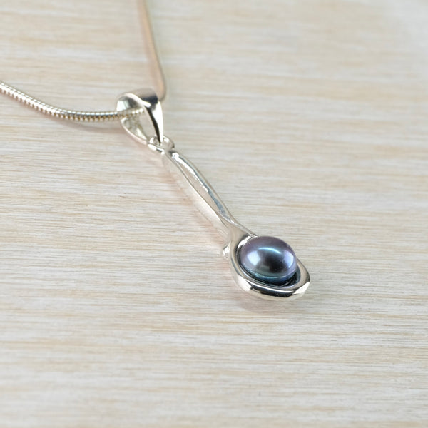 Long Sterling Silver and Peacock Pearl Pendant.
