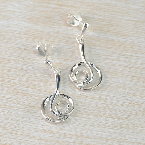 Sterling Silver 'Swirl' Drop Earrings by JB Designs.