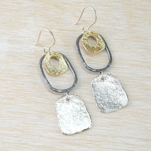 Triple Drop Silver and Gold Plated Earrings by JB Designs.