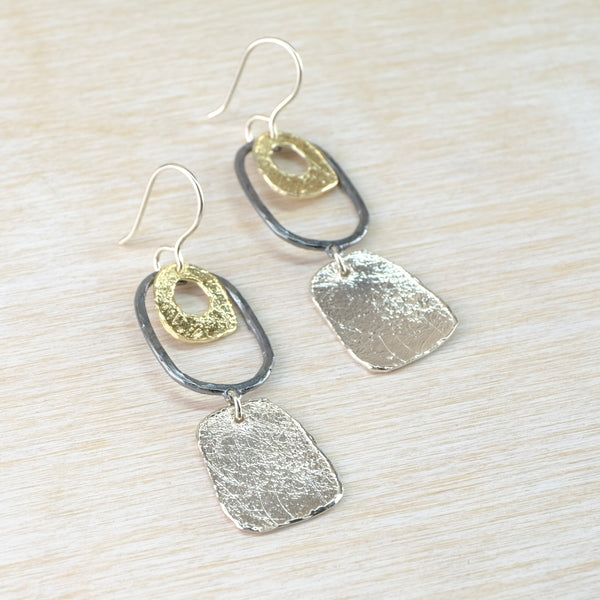 Triple Drop Silver and Gold Plated Earrings by JB Designs.