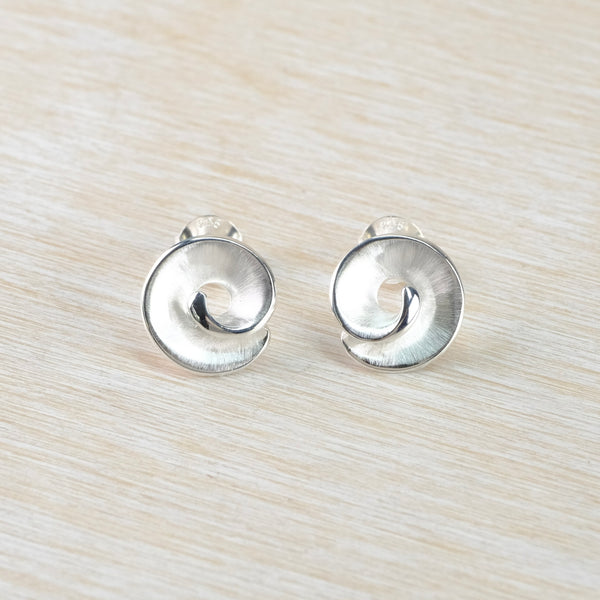 Round Satin and Polished Silver Stud Earrings by JB Designs.