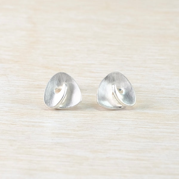 Satin and Polished Triangular Silver Stud Earrings by JB Designs.