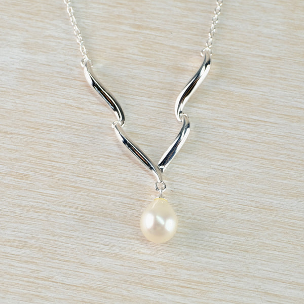 Contemporary Silver and Fresh Water Pearl Necklace by 'JB Designs'.