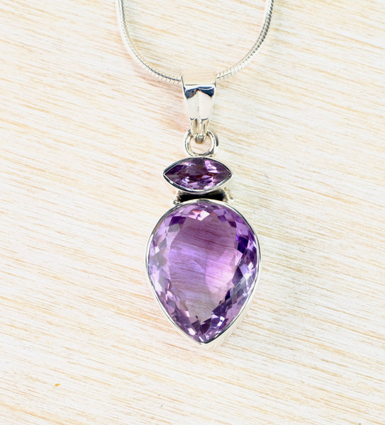 Larger Two Stoned Sterling Silver and Amethyst Pendant.