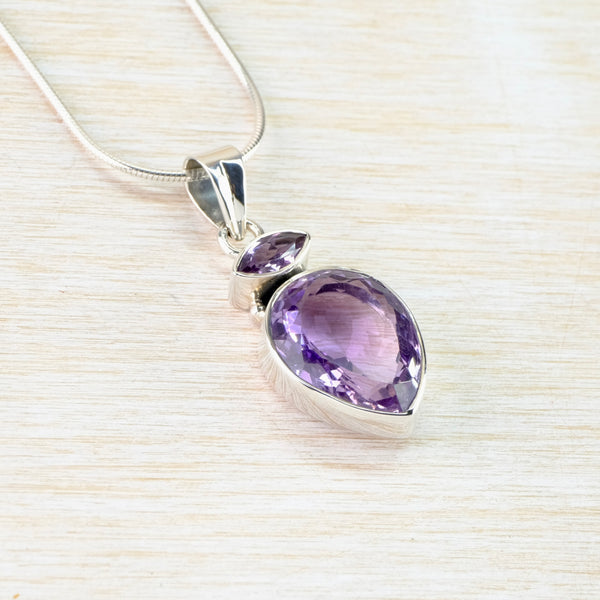Larger Two Stoned Sterling Silver and Amethyst Pendant.