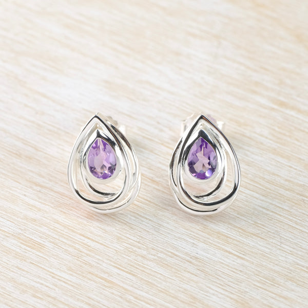 Tear Drop Silver and Amethyst Stud Earrings by JB Designs.