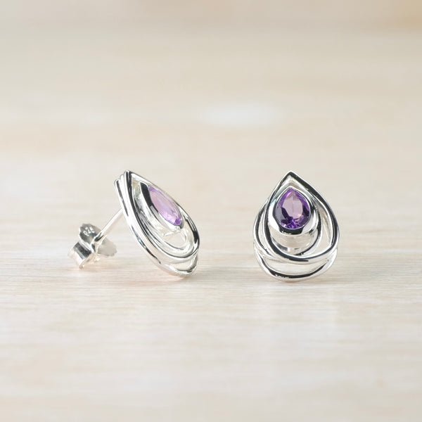 Tear Drop Silver and Amethyst Stud Earrings by JB Designs.