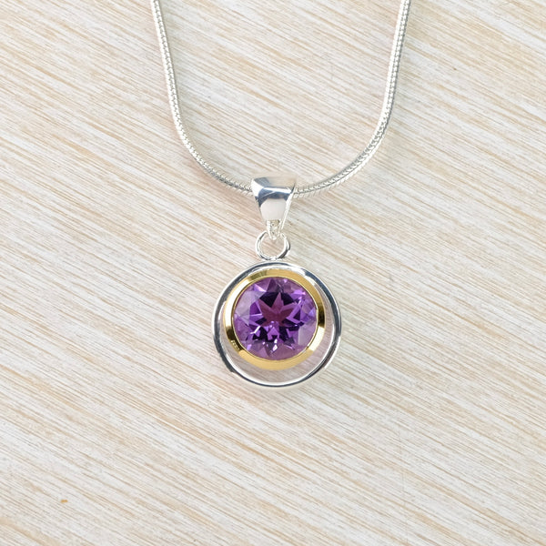Amethyst, Sterling Silver and Gold Plated Pendant by JB Designs