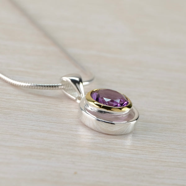 Amethyst, Sterling Silver and Gold Plated Pendant by JB Designs