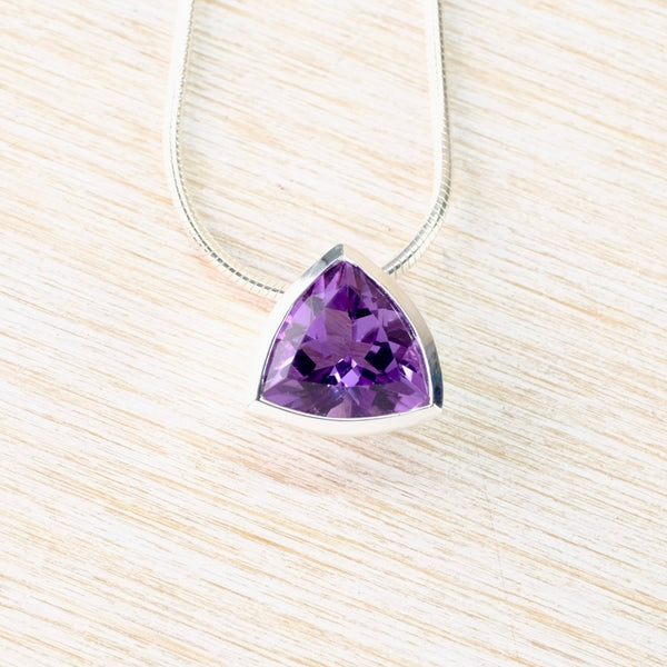 'Trillion' Amethyst and Sterling Silver Pendant.