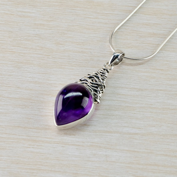 Sterling Silver Scribble and Amethyst Pendant.