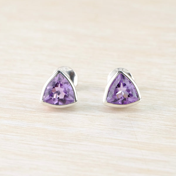 Sterling Silver and Amethyst 'Trillion' Stud Earrings by JB Designs.