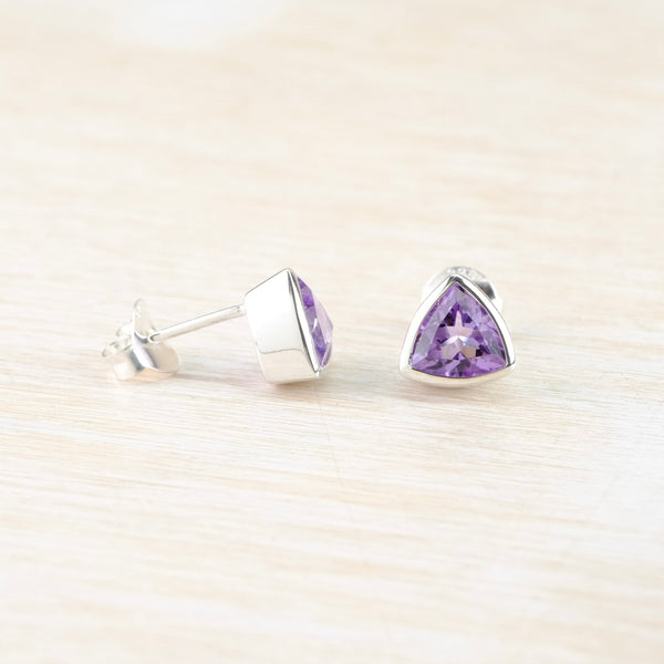 Sterling Silver and Amethyst 'Trillion' Stud Earrings by JB Designs.