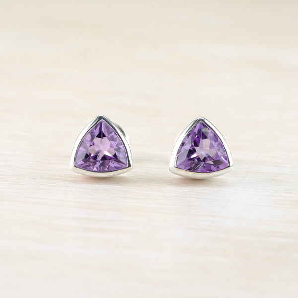 Sterling Silver and Amethyst 'Trillion' Stud Earrings by JB Designs.