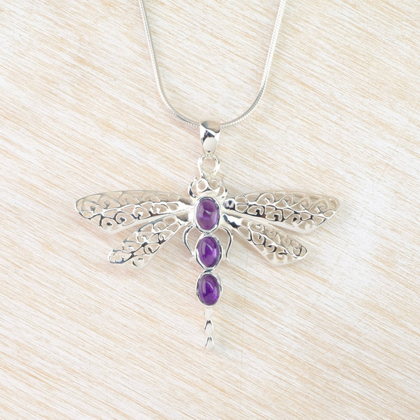 Sterling Silver and Amethyst  Dragonfly Pendant.