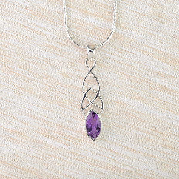 Amethyst and Sterling Silver Celtic Design Pendant.
