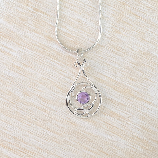 Amethyst and Silver Art Nouveau Style Pendant.