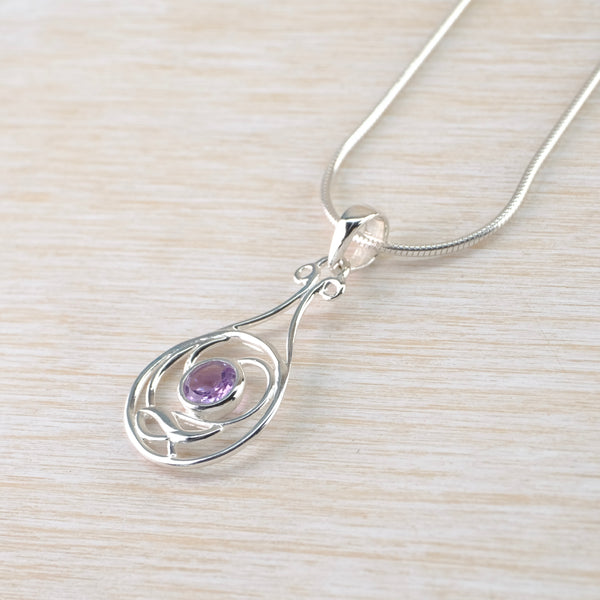 Amethyst and Silver Art Nouveau Style Pendant.