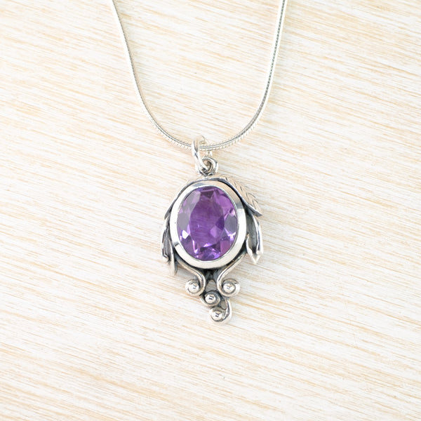 Art Nouveau Style Amethyst and Silver Pendant.