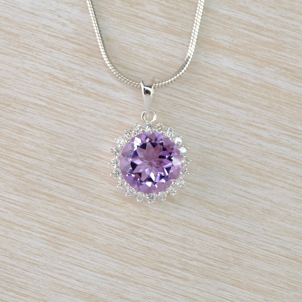 Sterling Silver,  Amethyst and CZ Pendant.