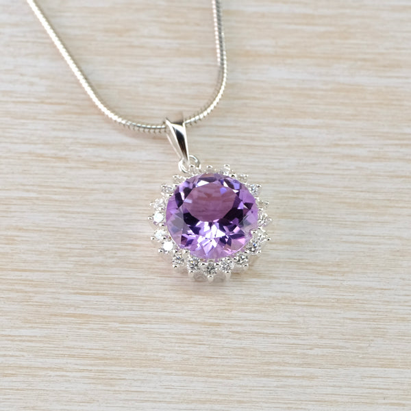 Sterling Silver,  Amethyst and CZ Pendant.