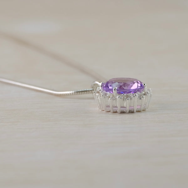 Sterling Silver,  Amethyst and CZ Pendant.