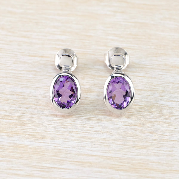 Oval Amethyst and Silver Stud Earrings by JB Designs.