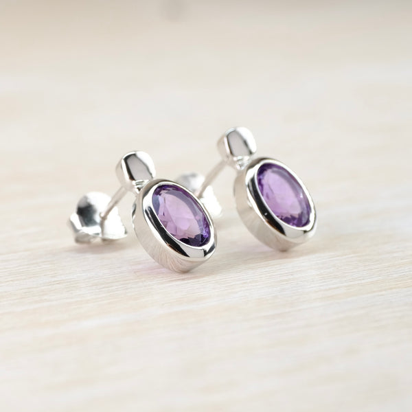 Oval Amethyst and Silver Stud Earrings by JB Designs.