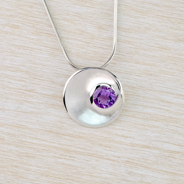 Amethyst and Satin Silver Pendant by JB Designs.