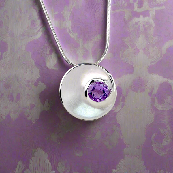 Amethyst and Satin Silver Pendant by JB Designs.