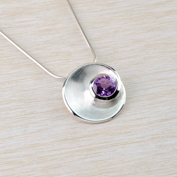 Amethyst and Satin Silver Pendant by JB Designs.
