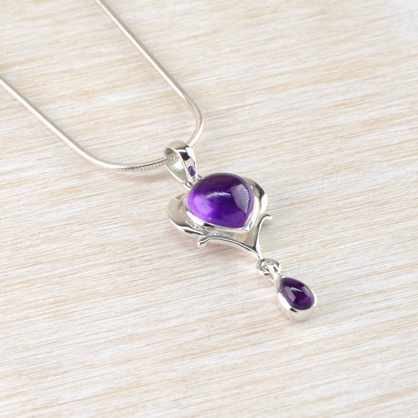 Double Drop Sterling Silver and Amethyst Pendant.