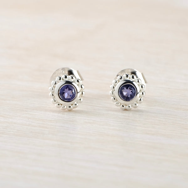 Small Silver and Iolite Stud Earrings.