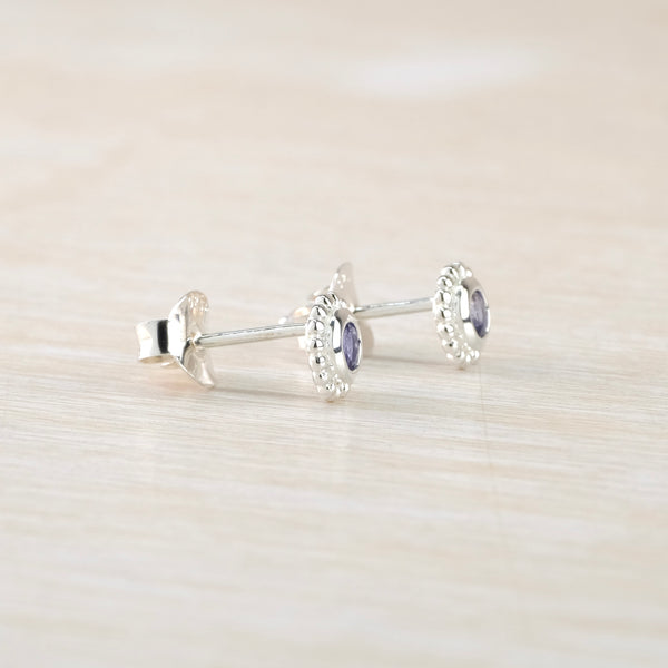 Small Silver and Iolite Stud Earrings.