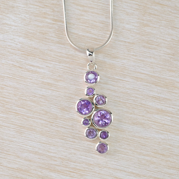 Cascade of Amethysts Pendant in Sterling Silver