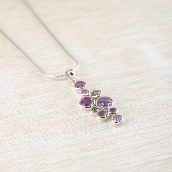 Cascade of Amethysts Pendant in Sterling Silver